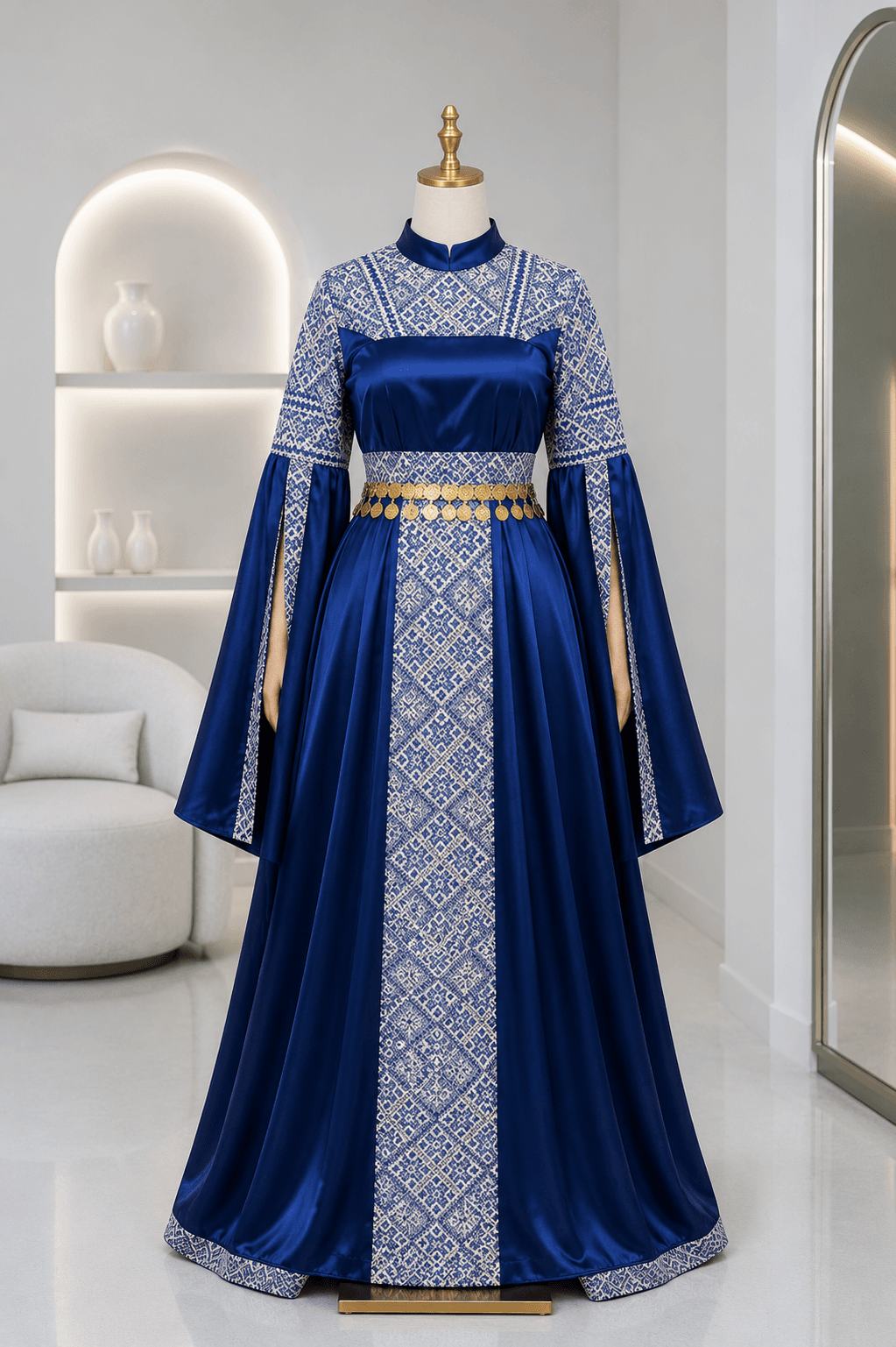 Royal Blue Embroidered Kaftan Dress